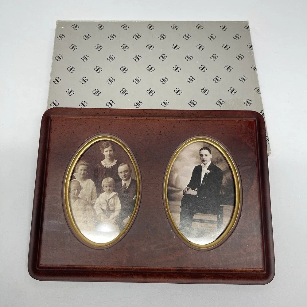 Vintage 80's Burnes of Boston Wood Double Oval Picture Frame NOS Original Box